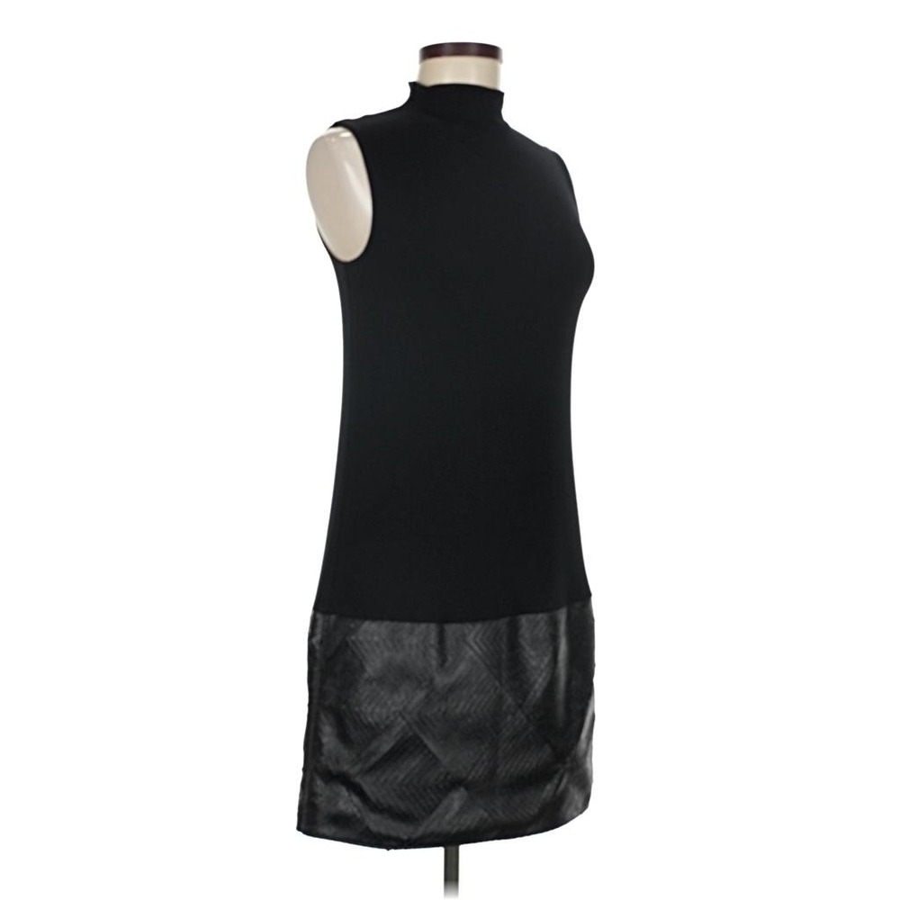 Bailey 44 Mini Dress Drop Waist Faux Leather Black Knit Minimalist Goth Womens L